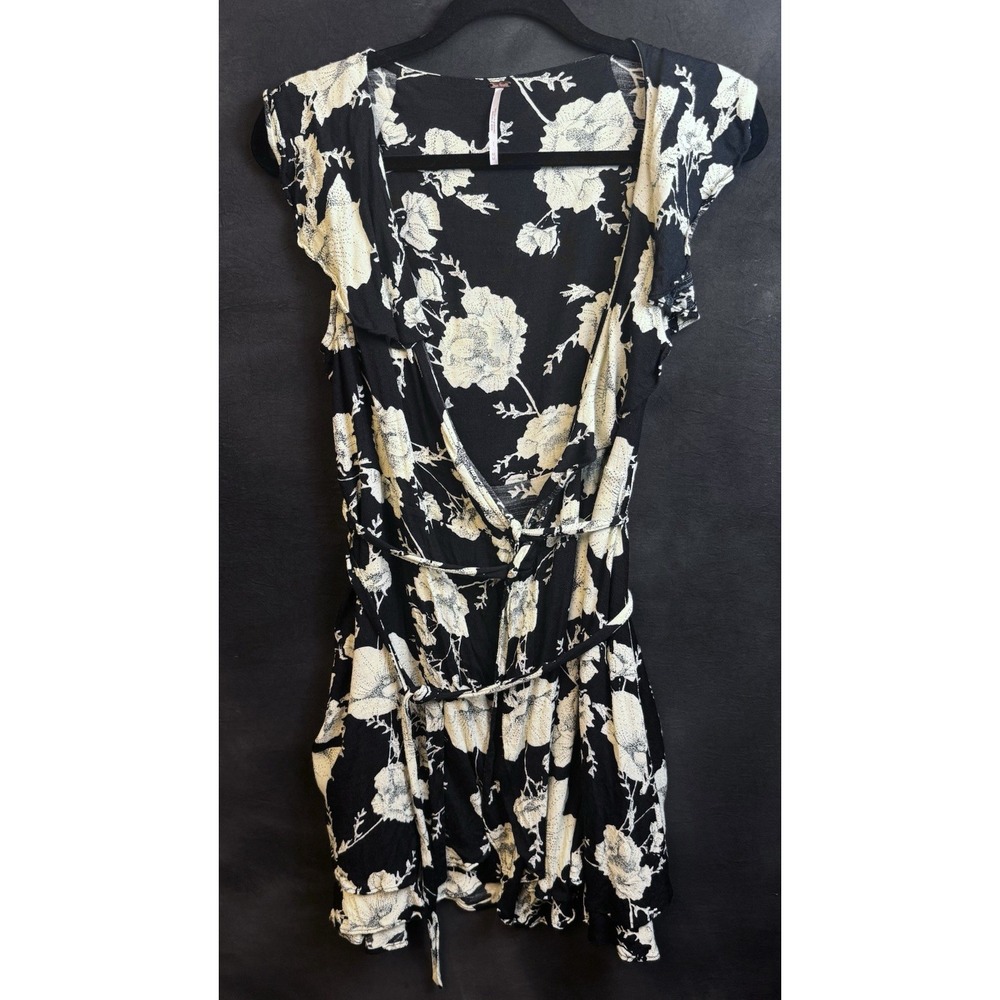 Free People Black Floral French Quarter Wrap Mini Dress Women’s Size Medium Boho
